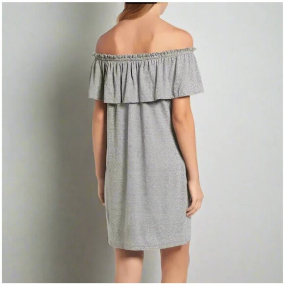 Current Elliott Mini Dress Small Gray Off Shoulder Ruffle Stretch Jersey Summer - Picture 2 of 7